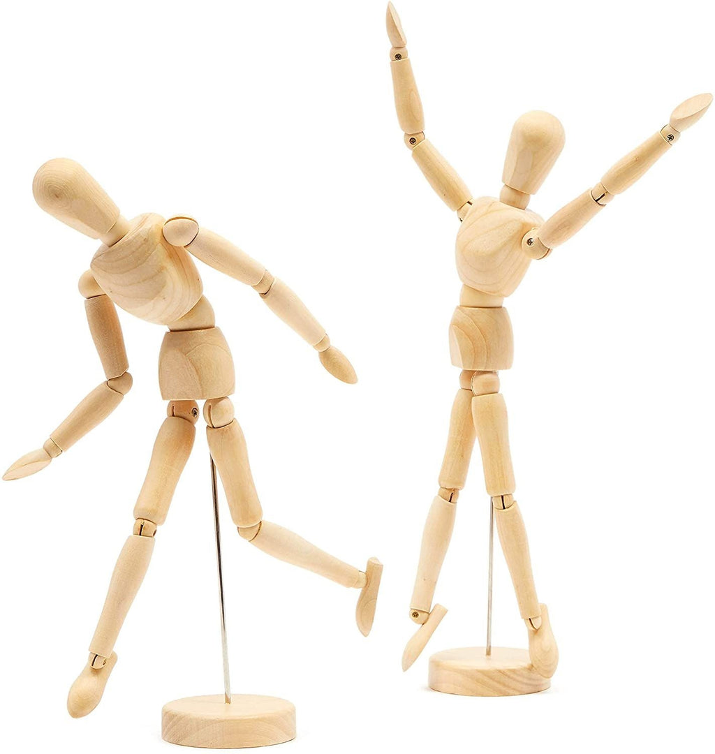 2 Pack Posable Wooden Mannequin Figure for Drawing, Wood Human Model for Art (12 In)