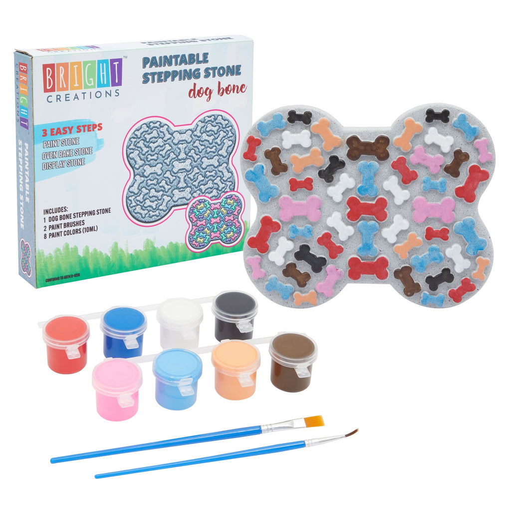 11-Piece 10-Inch Paint-Your-Own Dog Dog Bone Stepping Stone Kit with 1 Dog Bone Rock, 8 Paint Pots with 10ml Acrylic Paint Each, and 2 Paint Brushes for Yard Walkway Decorations