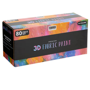 Permanent 3D Fabric Paint Set with 24 Colors (30ml), 5 Brushes, Canvas Bag, 5 Sticker Stencils Sheets for Ceramic, Wood, Glass