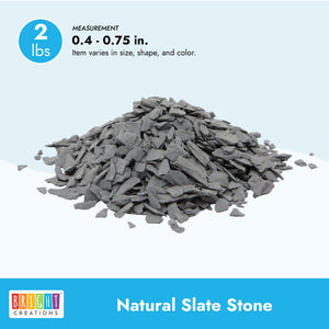 2 lbs Natural Slate Rocks, 0.4 to 0.75-inch Gray Stones for Aquariums, Terrariums, Fairy Garden and Miniature Model Displays, Reptile Enclosures, Crafting and Art Supplies