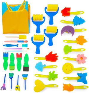 31 Pcs Kids Paint Foam Sponge Brushes Set with Stamps for Crafts Supplies, Painting & Drawing Tool