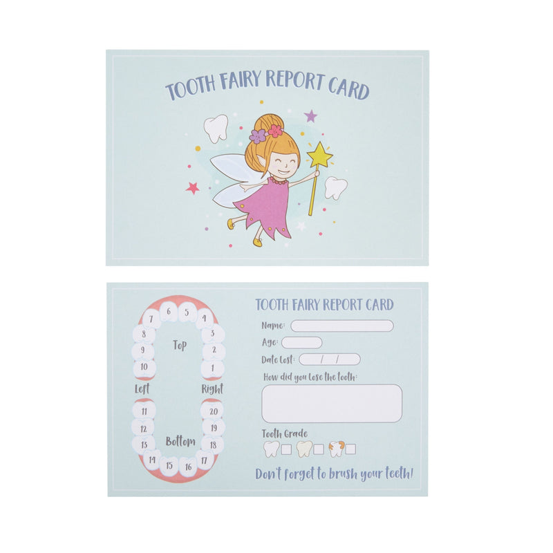 40 Pack Tooth Fairy Report Cards, Cute Adorable Keepsake for Kids (Light Blue, 4x6 in)