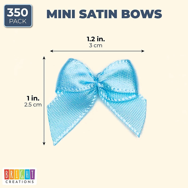 350 Pack Mini Light Blue Satin Ribbon Bows with Self-Adhesive Tape for Crafts, Gift Present Wrapping, Christmas Wreath, 1.5"
