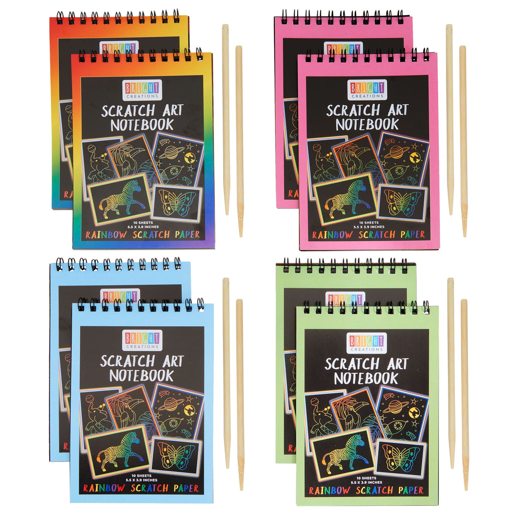 8 Pack Rainbow Scratch Paper Pads for Kids with Wooden Styluses, 10 Sheets (5.5 x 3.9 In)