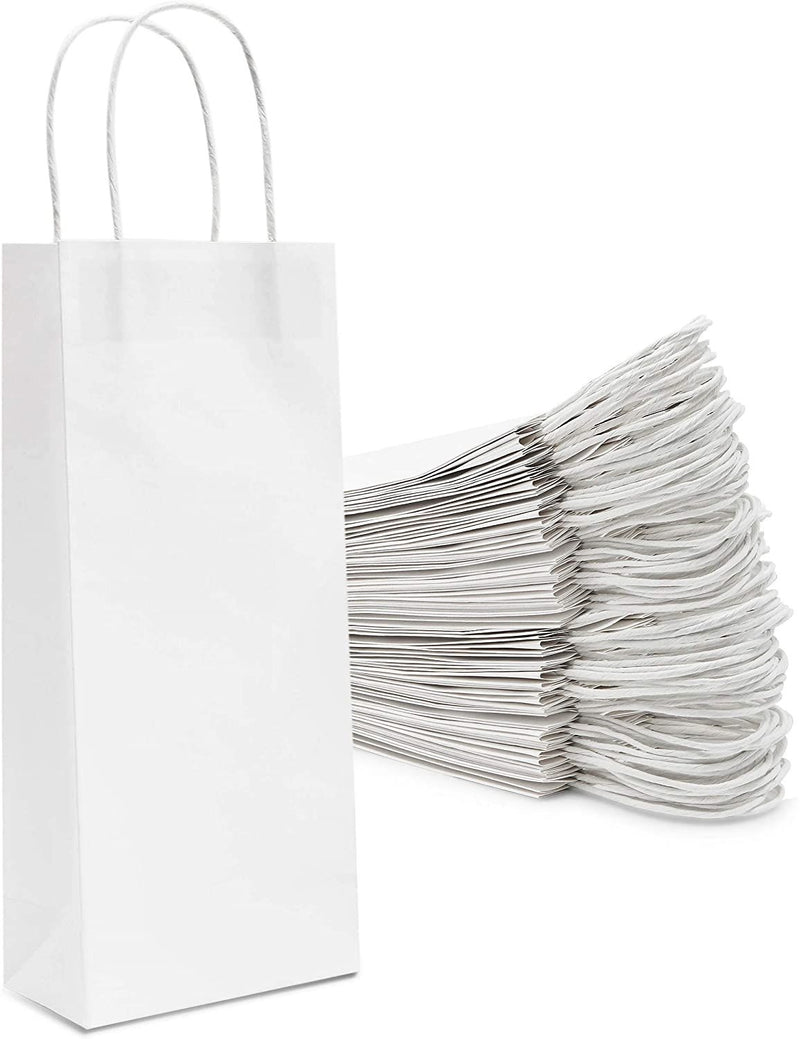 Kraft Wine Gift Bags with Handles for Weddings, Celebrations, Dinner Parties (White, 50 Pack)