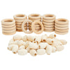 80 Pcs Unfinished Oval Wood Beads and Round Wooden Rings for Macrame Supplies, DIY Crafts