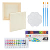 18-Piece 6x6-Inch Wooden Canvas Painting Set, 2 Natural Wood Panel Paint Boards with 12 Acrylic Paint Tubes, 3 Brushes, and 1 Plastic Palette for Crafting and Art Supplies