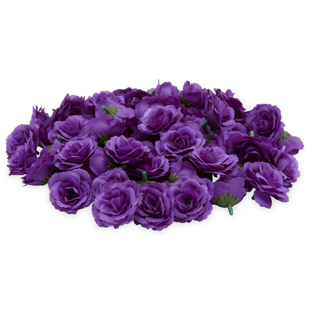 75 Pack Purple Flowers for Crafts, 2 Inch Stemless Silk Cloth Roses for Bridal Shower, Wedding Receptions, Faux Bouquets