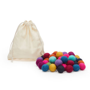 50 Pack Wool Felt Pom Poms with Drawstring Bag, 10 Colors for Garlands (0.8 In)