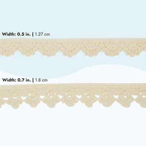 30 Yards Beige Lace Trim, 2 Styles Crochet Scalloped Edge Ribbon Vintage Sewing (15 yd Each, 2 Spools)