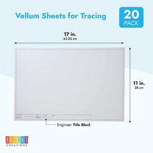 Translucent Architectural Vellum Paper, Drafting Sheets 11x17 with Engineer Title Block (20 Pieces)