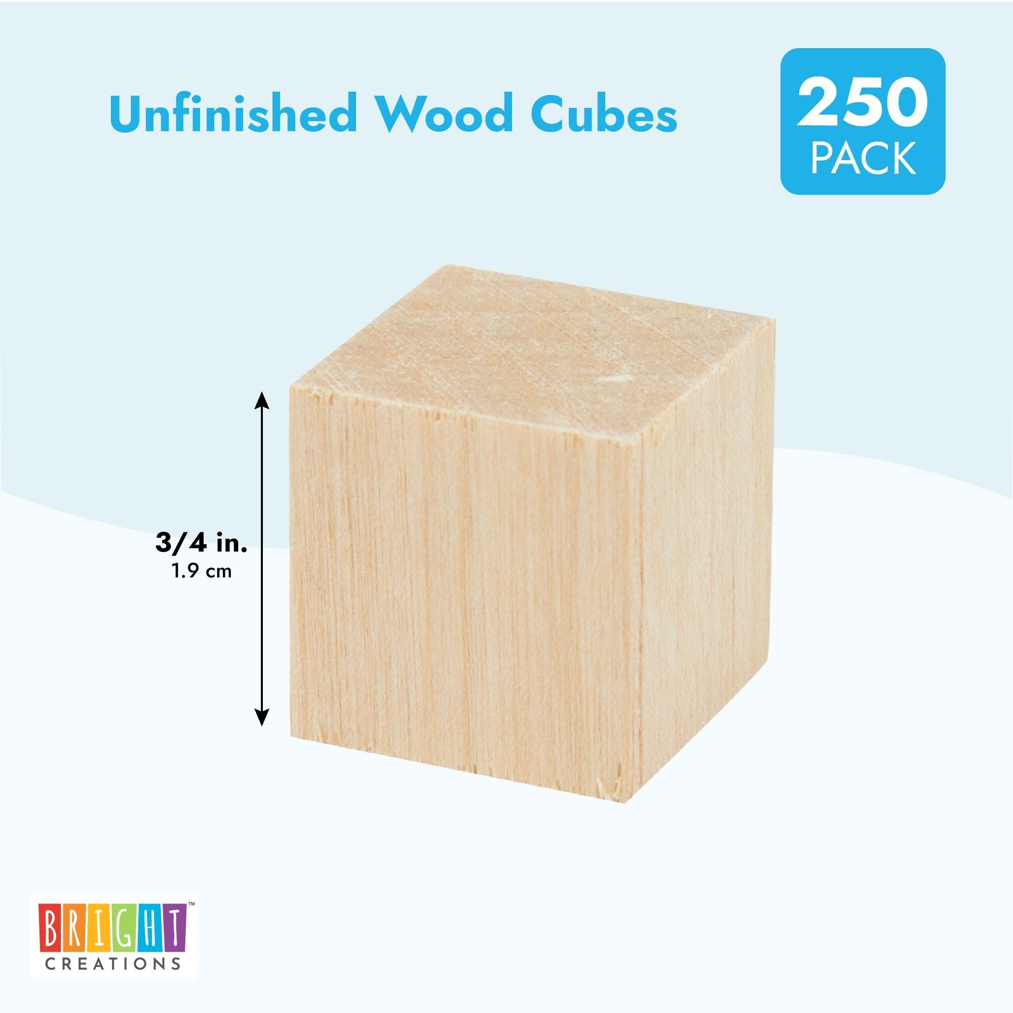 Bright Creations 250 Pack Unfinished Wood Cubes for Crafts, 3/4 In Wooden  Block Set