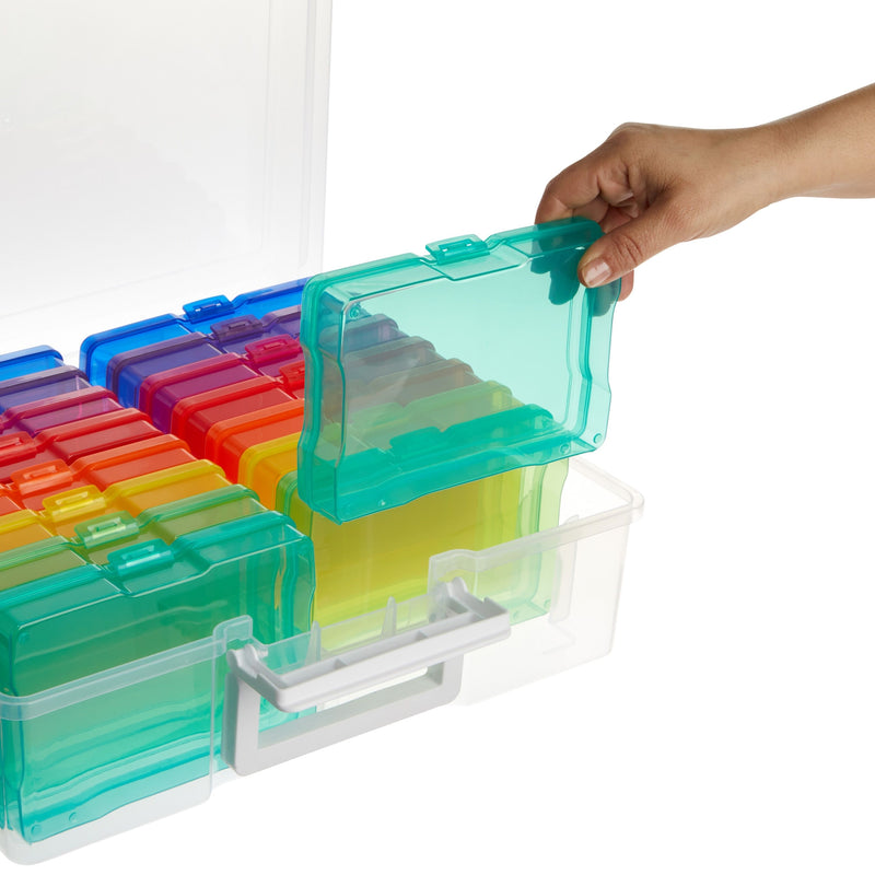 16 Transparent 4x6 Photo Storage Boxes and Organizer with Handle for Pictures, Art Supplies (Rainbow Colors)