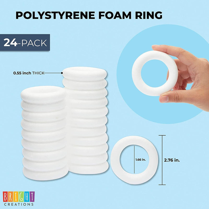 Round Foam Circle Rings, DIY Arts and Crafts Supplies (2.75 in, 24 Pack)