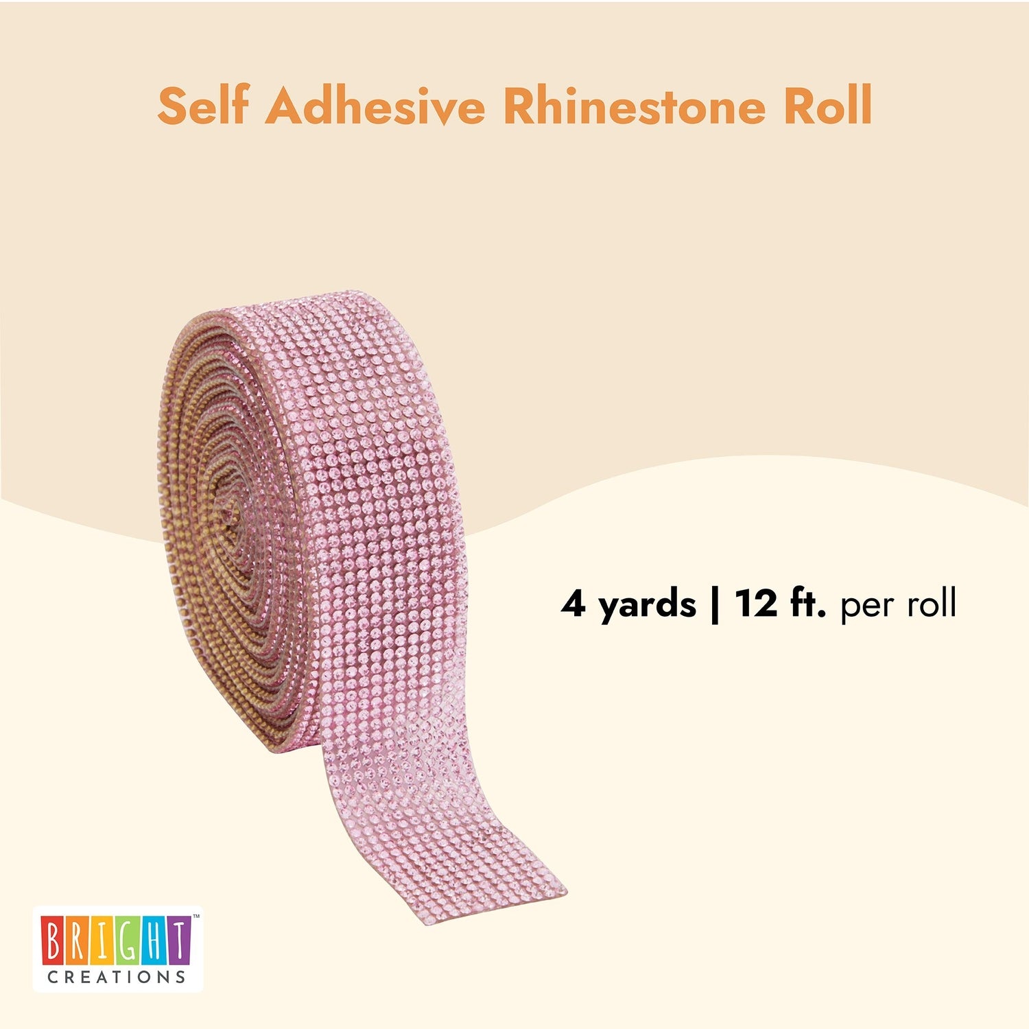 Bright Creations 4 Yards 1 inch Pink Rhinestone Ribbon Roll for Crafts, Self Adhesive Bling Strip Wrap Wedding Decor