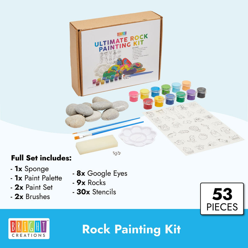 Painting Rocks Set for Kids with Paint, Brushes, Stencils, Googly Eyes (53 Pieces)