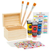 10 Pcs Set Unfinished Wooden Box for Crafts with Hinged Lid, Acrylic Paint Tubes, Brushes & Rhinestone Stickers, Wood Jewelry Stash Storage