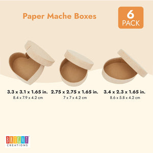 Small Paper Mache Boxes wit Lids, for Bridesmaid Gifts, 3 Designs (6 Pack)