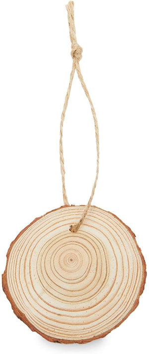 Natural Wood Slices, Predrilled with 33 Feet of Twine (2.4-2.8 in, 30 Pieces)