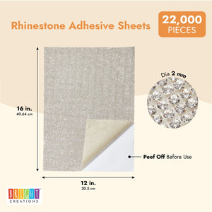 12x16-Inch White Self-Adhesive Rhinestone Sheet, Bling Glitter Sticker with 22,000 Individual 2mm Crystals for Decorating, Jewelry Making, Crafting and Art Supplies