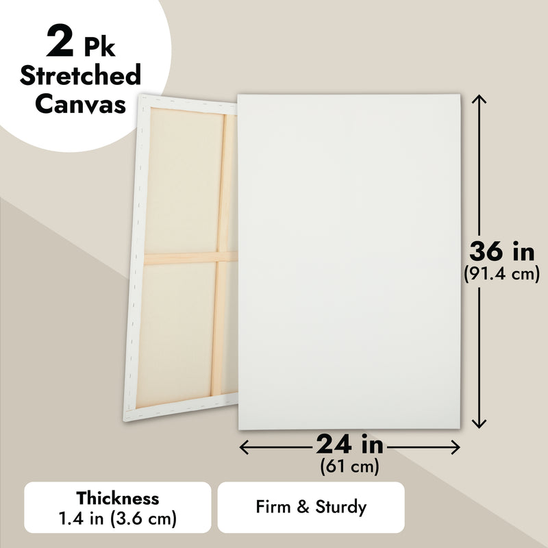 Stretched White 24x36 Canvas Boards for Painting, Artists, Acrylic, Oil Paints (2 Pack)