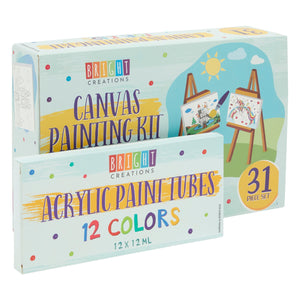Canvas Painting Kit for Kids with Acrylic Paints, Wood Easels, Canvases (31 Pieces)