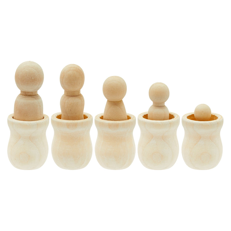 60 Pieces Unfinished Wood Peg Dolls with Nesting Cases, Wooden People Figures (5 Sizes (5 Sizes)