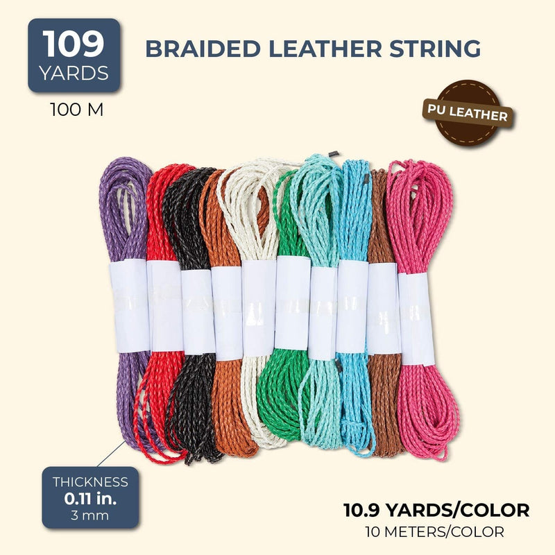 10.9 yards Each, 3mm Faux Suede Leather Cord String Braided Rope Thread for Jewelry Making Lacing Bracelet Necklace Beading DIY Crafts, 10 Colors