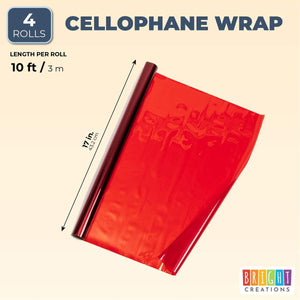 Clear Red Cellophane Gift Wrapping (17 in x 10 Feet, 4 Pack)