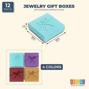 Bright Creations Jewelry Gift Boxes with Lids, Ribbon Bow (3.5 x 3.5 x 1 in, 4 Colors, 12 Pack)