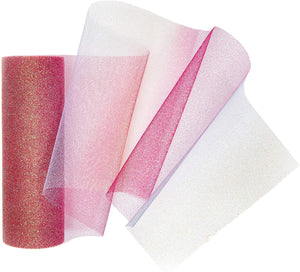 Tulle Rolls, Sewing Accessories and Supplies (Pink Rainbow Glitter, 6 in x 10 Yards, 3-Pack)