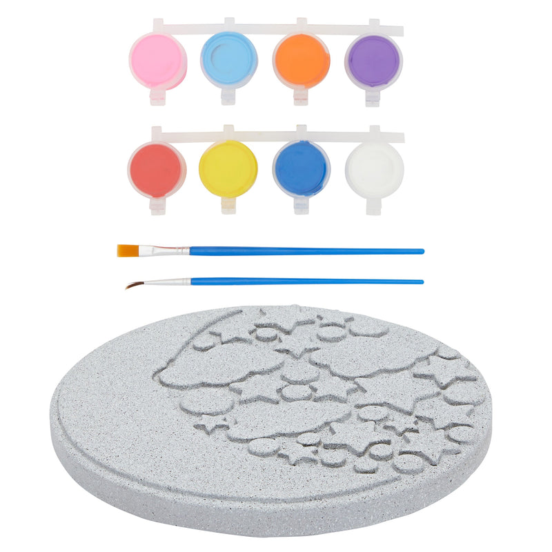 11-Piece 10-Inch Paint-Your-Own Moon and Stars Stepping Stone Kit with 1 Moon and Stars Stone, 8 Paint Pots with 10ml Acrylic Paint Each, and 2 Paint Brushes for Yard Walkway Decorations