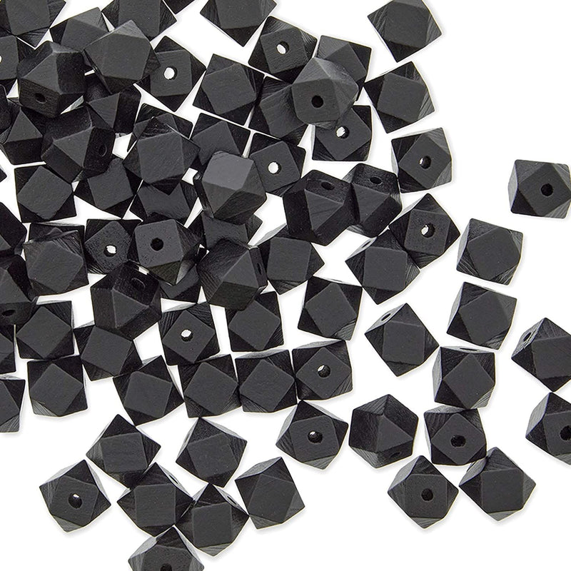 100-Pack 16mm Black Geometric Wooden Beads with Threading Holes, 0.63-Inch Wood Shapes for Jewelry Making, Prayer Beads, Scoring Wire, Crafting and Art Supplies