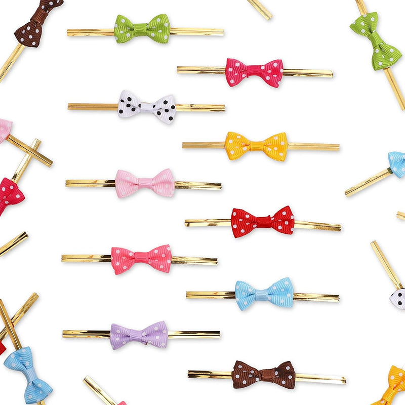 Mini Ribbon Bow Twist Ties for Treat Bags (10 Colors, 200 Pack)