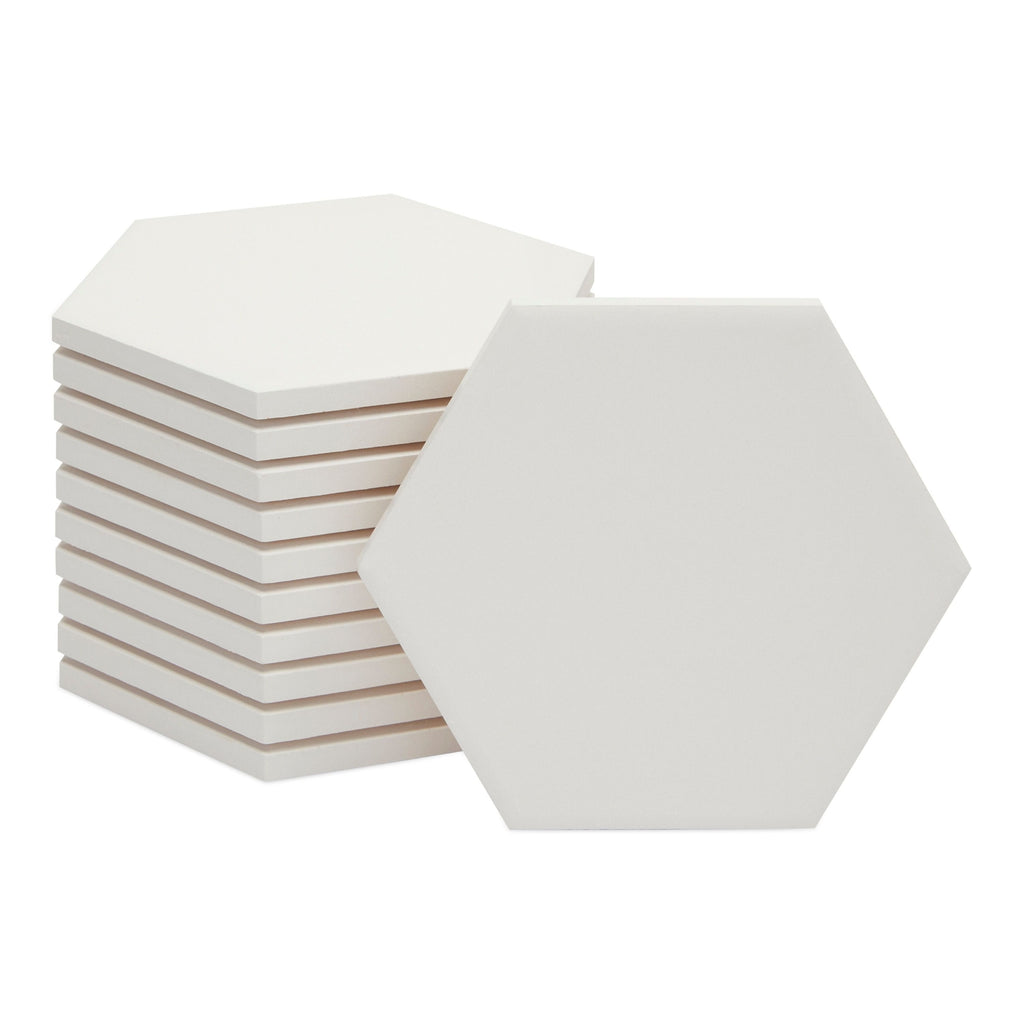 Blank White Ceramic Hexagon Coasters. Tiles for Crafts (3.7 In, 12 Pack)