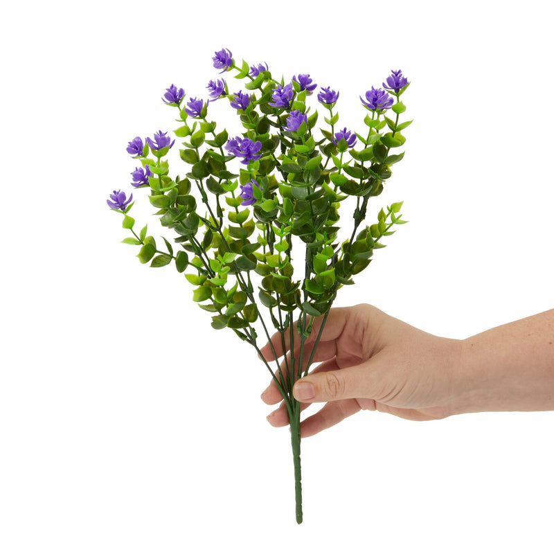 Purple Artificial Flowers for Cemetery with 2 Cone Vases, Small Bouquets for Grave Decorations (8.6 x 13 Inches, 6 Bundles)