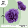 75 Pack Purple Flowers for Crafts, 2 Inch Stemless Silk Cloth Roses for Bridal Shower, Wedding Receptions, Faux Bouquets