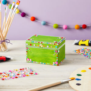 10 Pcs Set Unfinished Wooden Box for Crafts with Hinged Lid, Acrylic Paint Tubes, Brushes & Rhinestone Stickers, Wood Jewelry Stash Storage