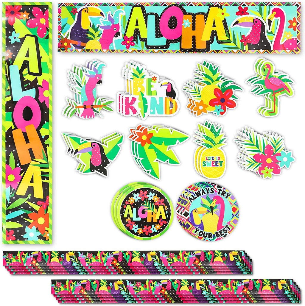 Tropical Classroom Bulletin Board Cutouts, Colorful Chalkboard Borders (40 Pieces)