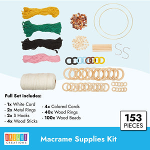Dreamcatcher DIY Macrame Kit with 3mm Cord 229 Yards, Beads, Hooks, Wooden Rings (153 Pieces)