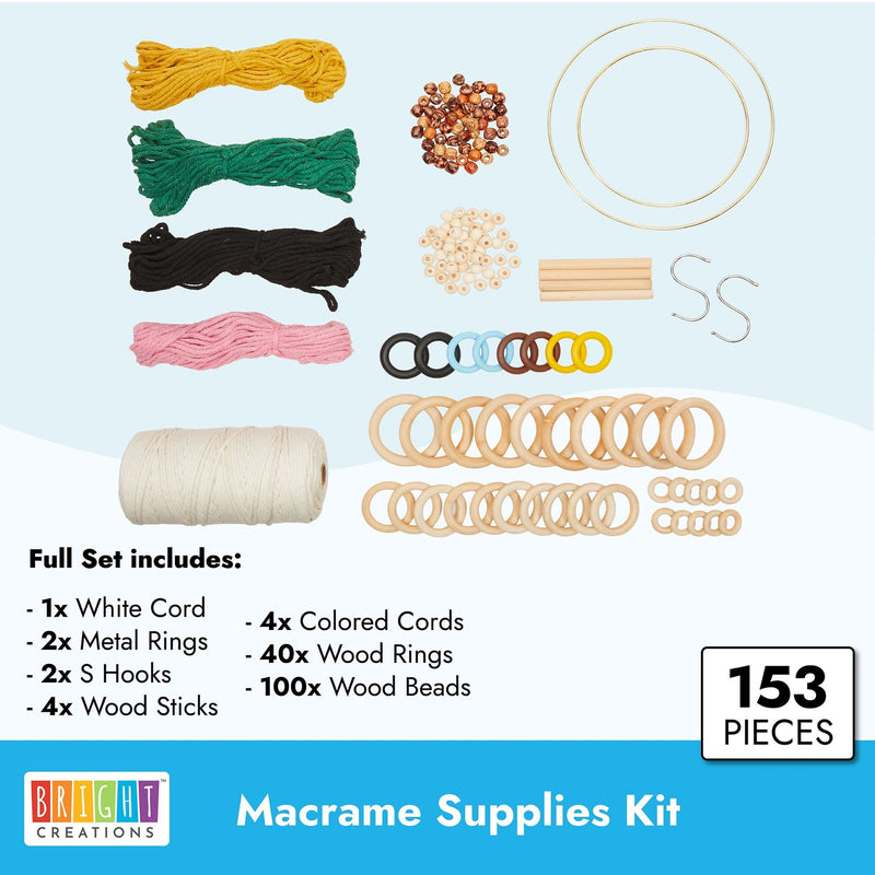 Dreamcatcher DIY Macrame Kit with 3mm Cord 229 Yards, Beads, Hooks, Wooden Rings (153 Pieces)