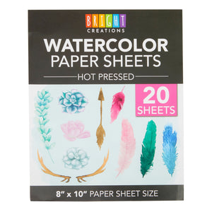 Hot Press Watercolor Paper, 140lb/300gsm Cotton Paper for Students and Artists (8x10 in, 20 Sheets)