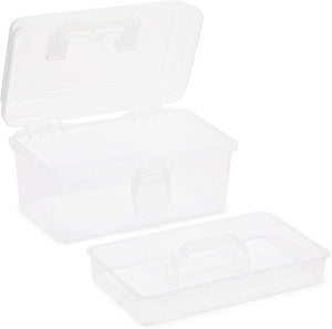 Plastic Craft Storage Box Swing Organizer with Lid and Removable Tray, for Arts and Crafts (10 x 6 x 5.75 in)