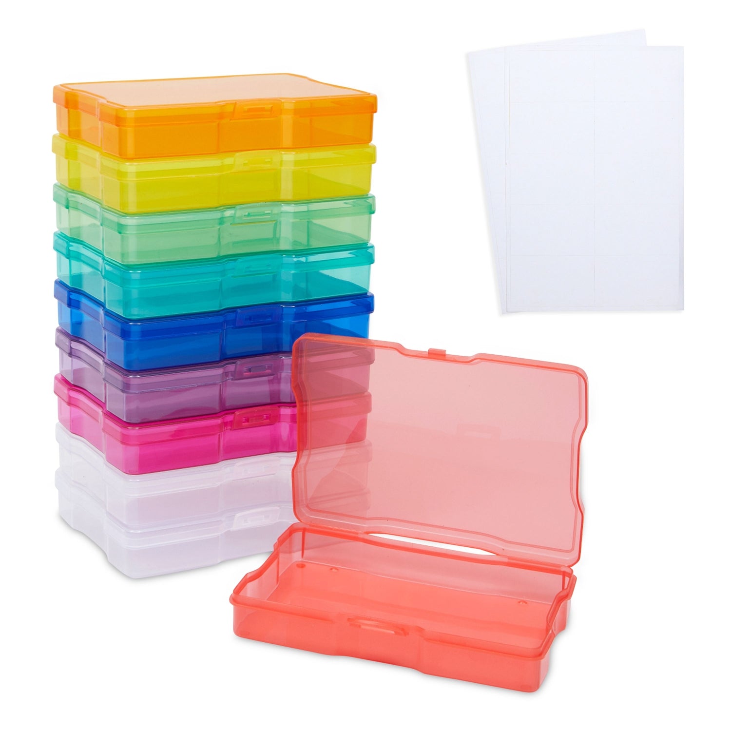 24 Photo Storage Boxes for 4x6 Pictures, Photo Organizer Storage Containers  with 40 Blank Labels (Clear, 64 Total Pieces) 