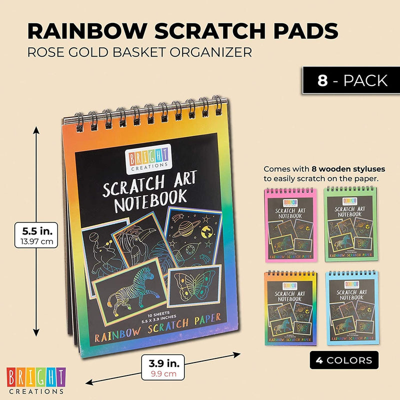 8 Pack Rainbow Scratch Paper Pads for Kids with Wooden Styluses, 10 Sheets (5.5 x 3.9 In)