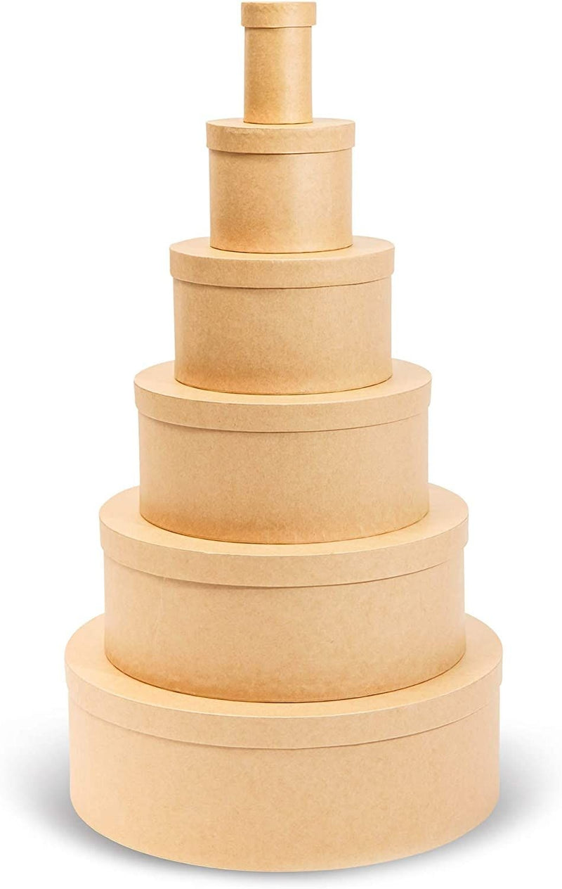 Round Nesting Boxes with Lids (6 Sizes, 6 Pack)