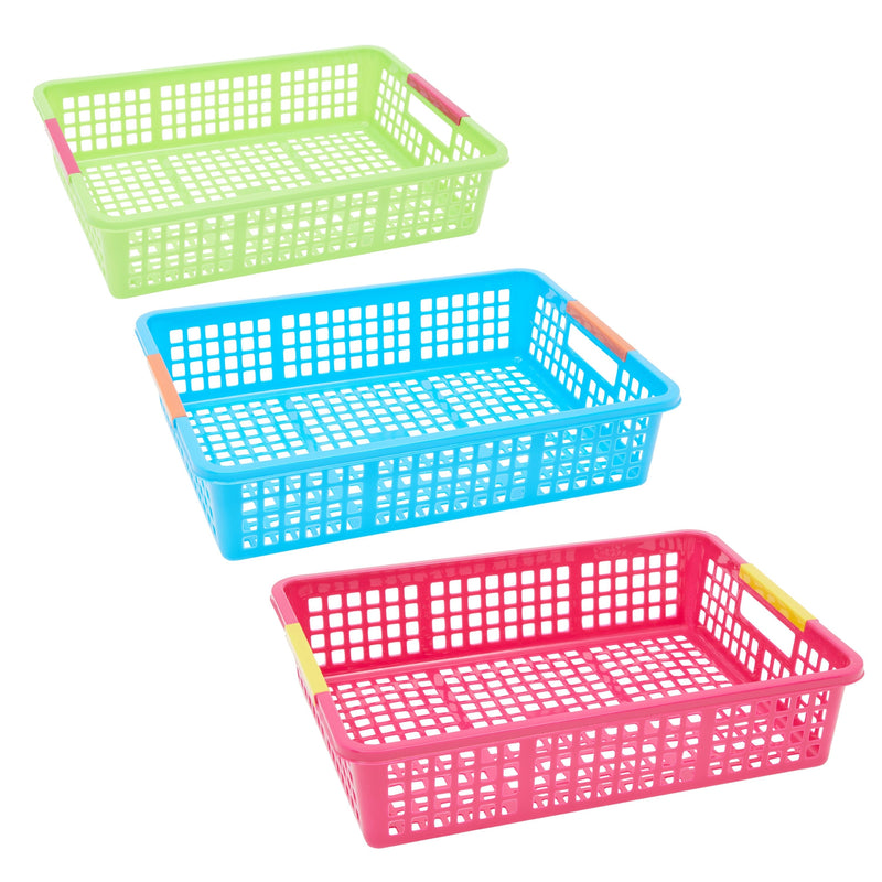 6 Pack Plastic Turn In Paper Trays for Classroom, Colorful Storage Bin Basket Organizers for School Supplies, 6 Colors (10 x 13.5 In)