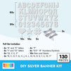 130-Piece DIY Silver Glitter Make Your Own Banner Kit with Letters, Numbers, Symbols, and String for Birthdays, Weddings, and Party Supplies Decor (5-Inch Letters)