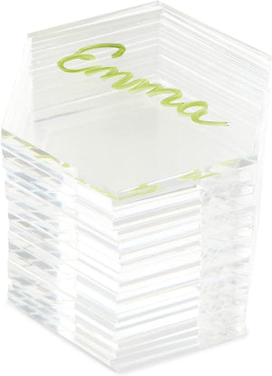 Hexagon Clear Acrylic Name Place Cards for Wedding Tables (3.1 x 2.75 In, 20 Pack)