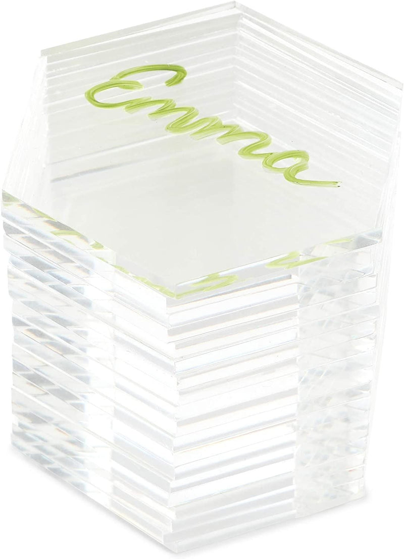 Hexagon Clear Acrylic Name Place Cards for Wedding Tables (3.1 x 2.75 In, 20 Pack)